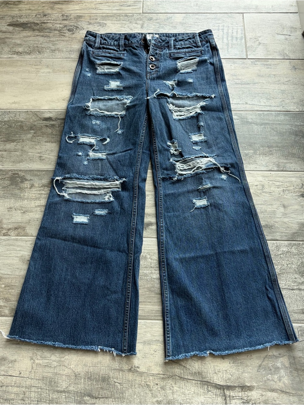 Free People Distressed Wide-Leg Women’s Jeans - Blue